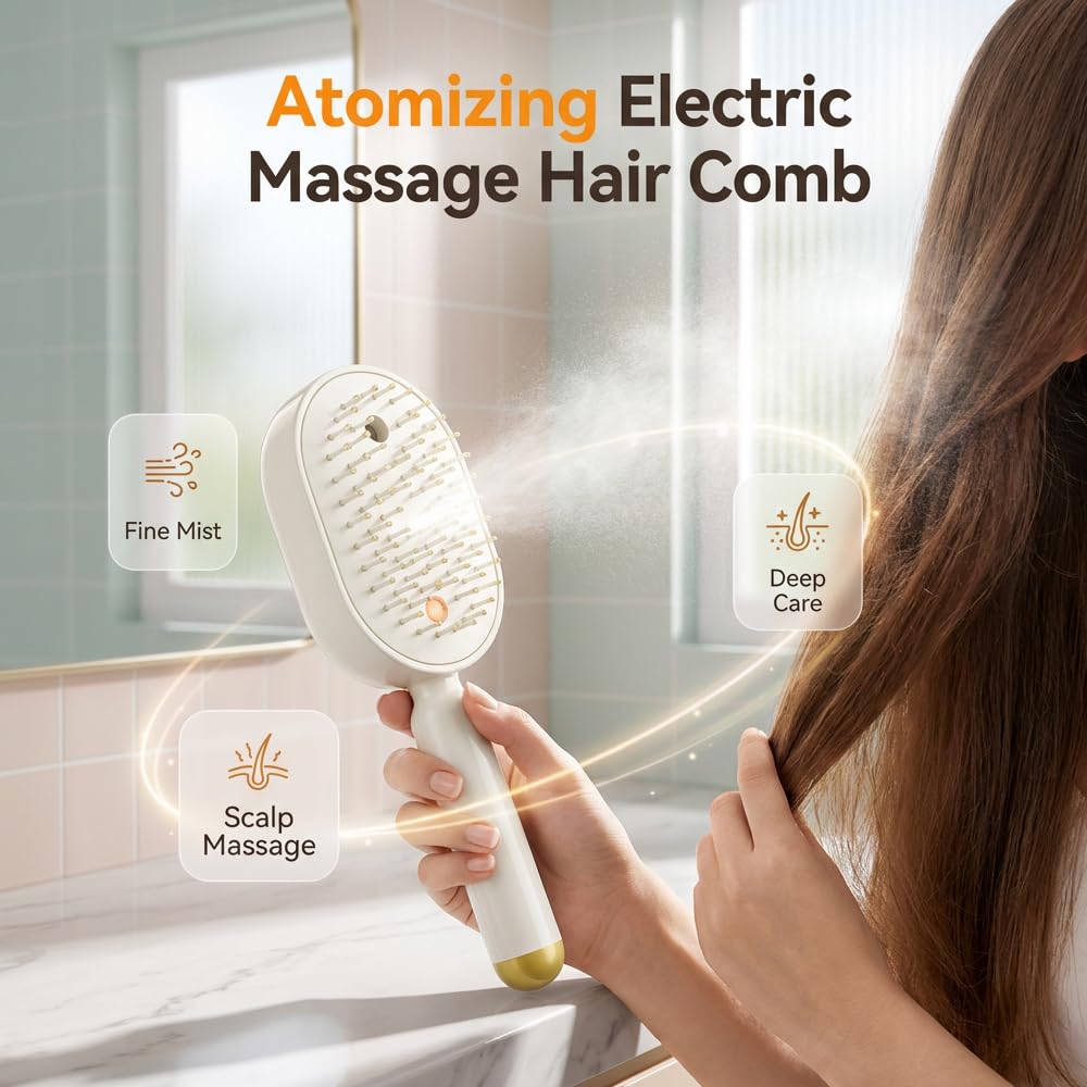 Electric Spray air Cushion Massage Comb, 3-in-1 Electric Mist Spray Hair Brush