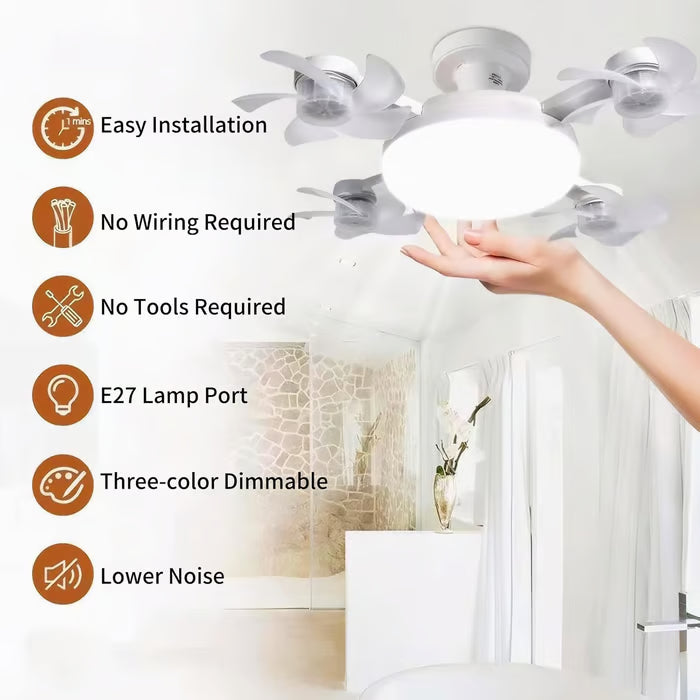 Socket Fan Light with Remote Control, 3 Colour Temperatures, 3 wind speeds, 4 Head