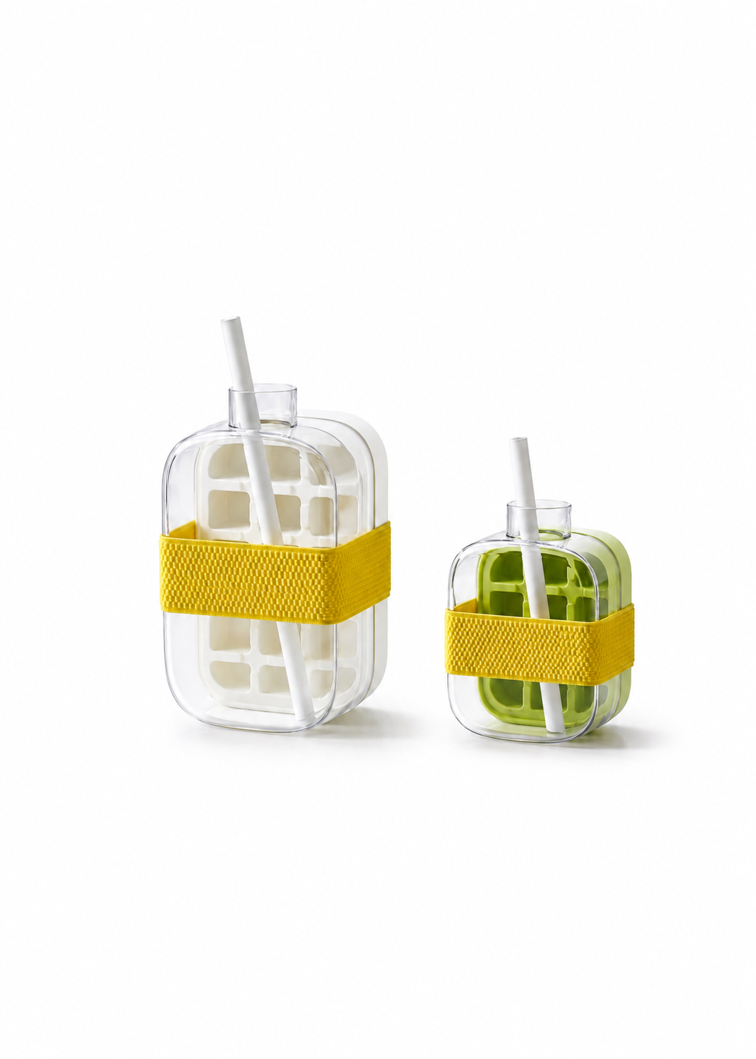 Large Capacity Ice Cube Maker Water Bottle Silicone Tray with Straw for Juice Beverage Cooling Stackable Design Durable Plastic