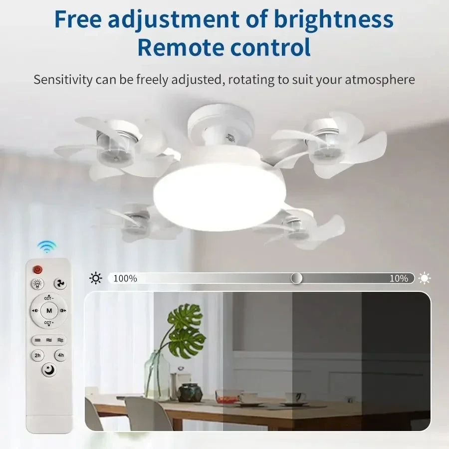 Socket Fan Light with Remote Control, 3 Colour Temperatures, 3 wind speeds, 4 Head