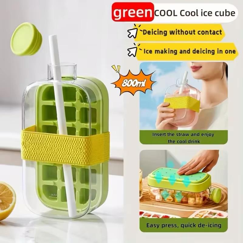 Large Capacity Ice Cube Maker Water Bottle Silicone Tray with Straw for Juice Beverage Cooling Stackable Design Durable Plastic