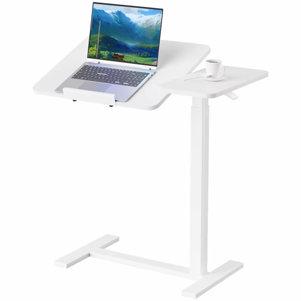 Overbed Bedside Flip Lap Desk with Wheels and Tilt Top Adjustable Height Home Use Bed Table Mobile Standing Desk For Bedroom