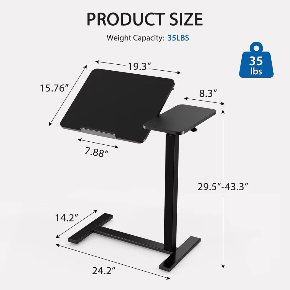 Overbed Bedside Flip Lap Desk with Wheels and Tilt Top Adjustable Height Home Use Bed Table Mobile Standing Desk For Bedroom