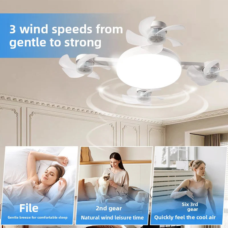 Socket Fan Light with Remote Control, 3 Colour Temperatures, 3 wind speeds, 4 Head