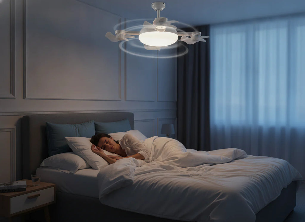 Socket Fan Light with Remote Control, 3 Colour Temperatures, 3 wind speeds, 4 Head